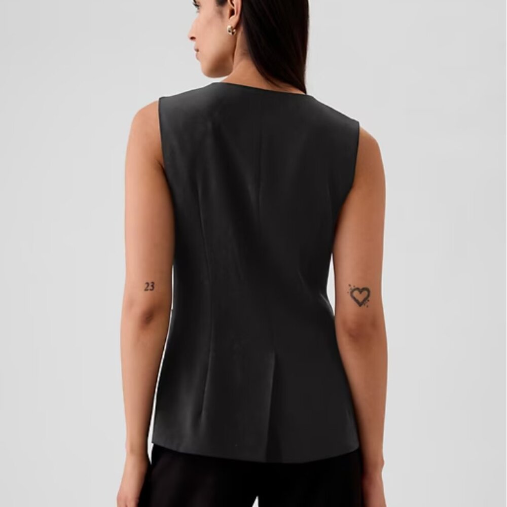 GAP Long Line Black Twill Vest - Picture 3 of 5